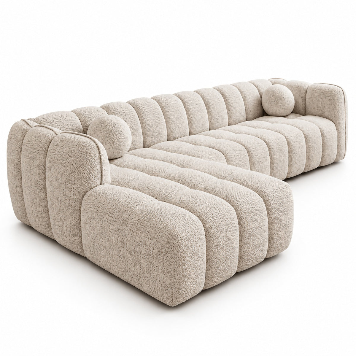 Canapé d’angle gauche en tissu Cremona beige 315 x 175 cm – Mirage