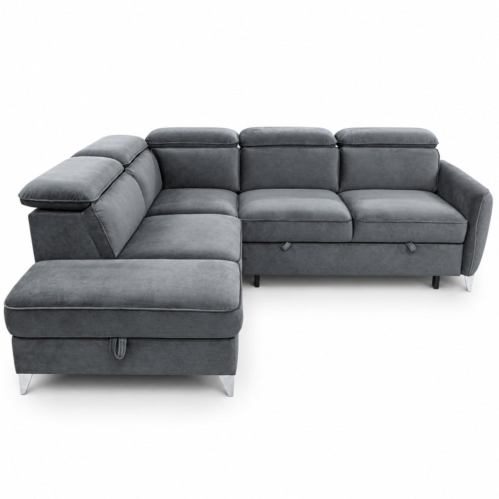 Canapé d’angle gauche convertible avec coffre en velours anthracite – Bari