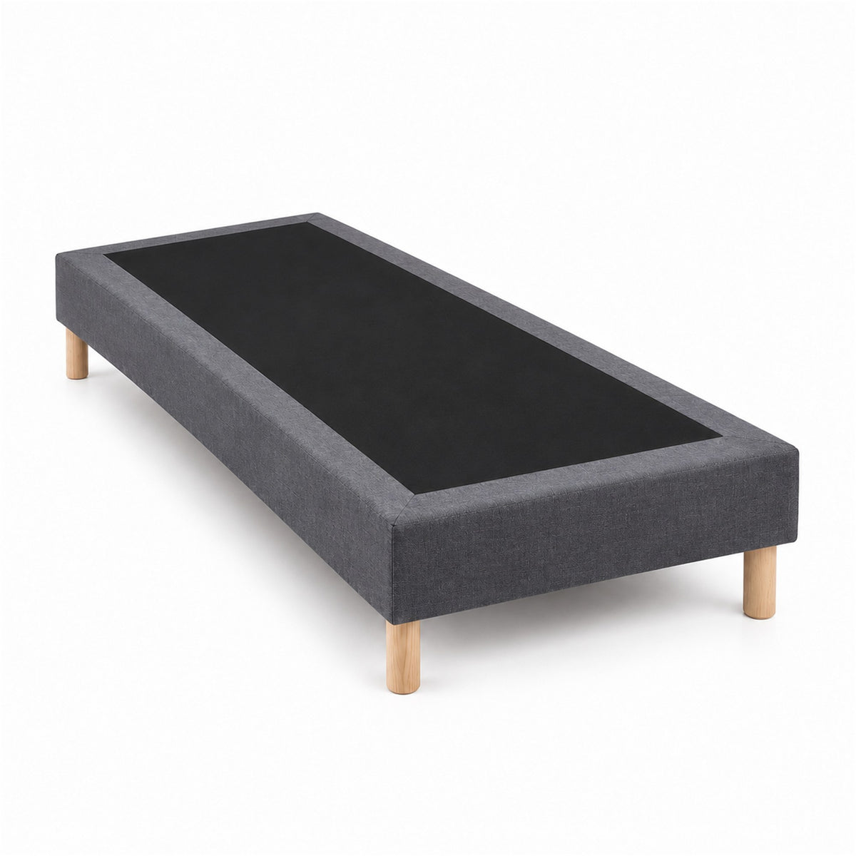 Sommier tapissier déco 90x200 cm Gris - Hauteur 35 cm - Caisse 20 cm - Pieds inclus