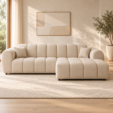 Canapé d’angle droit en tissu Cremona beige 270 x 156 cm – Astrus