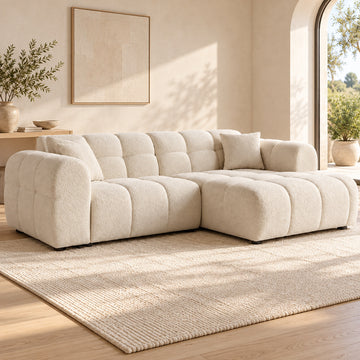 Canapé d’angle droit en tissu Cremona beige 240 x 153 cm – Mini Bubble