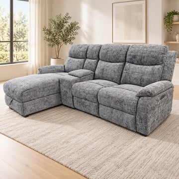 Canapé d’angle gauche avec coffre et fonction relax en tissu Cremona anthracite – Cosmo