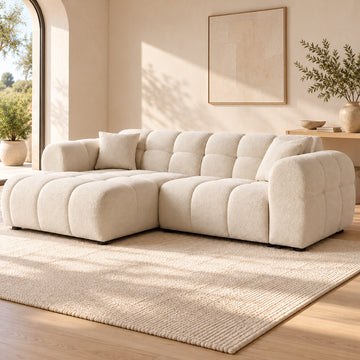 Canapé d’angle gauche en tissu Cremona beige 240 x 153 cm – Mini Bubble