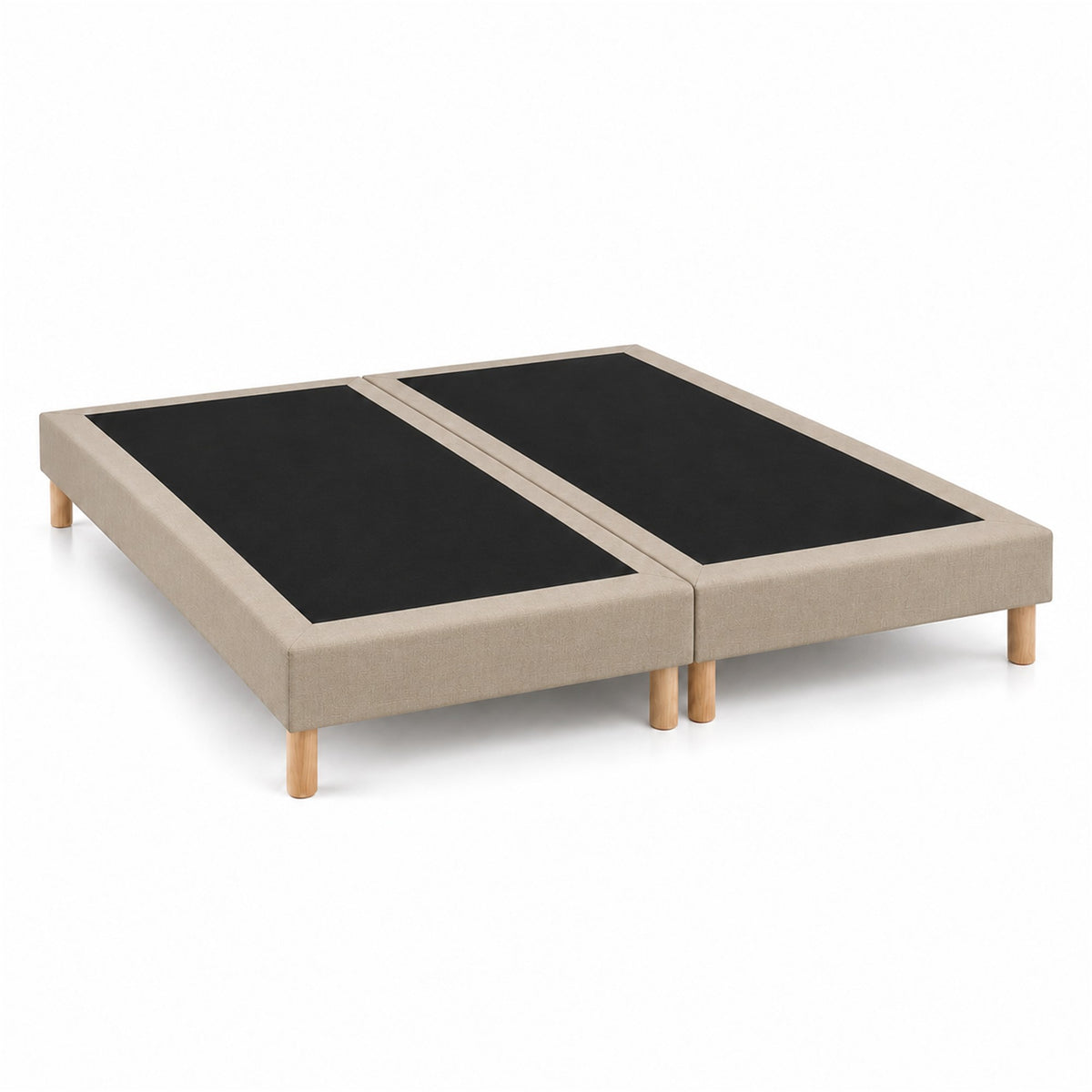 Lot de 2 sommiers tapissiers déco 90x200 cm Beige - 180x200 - Hauteur 35 cm - pieds inclus