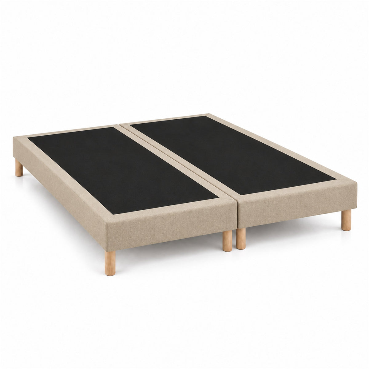 Lot de 2 sommiers tapissiers déco 80x200 cm Beige - 160x200 - Hauteur 35 cm - pieds inclus