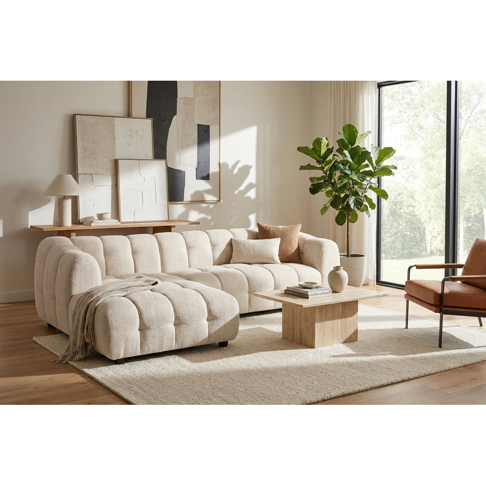 Canapé d’angle gauche en tissu Cremona beige 278 x 168 cm – Monaco