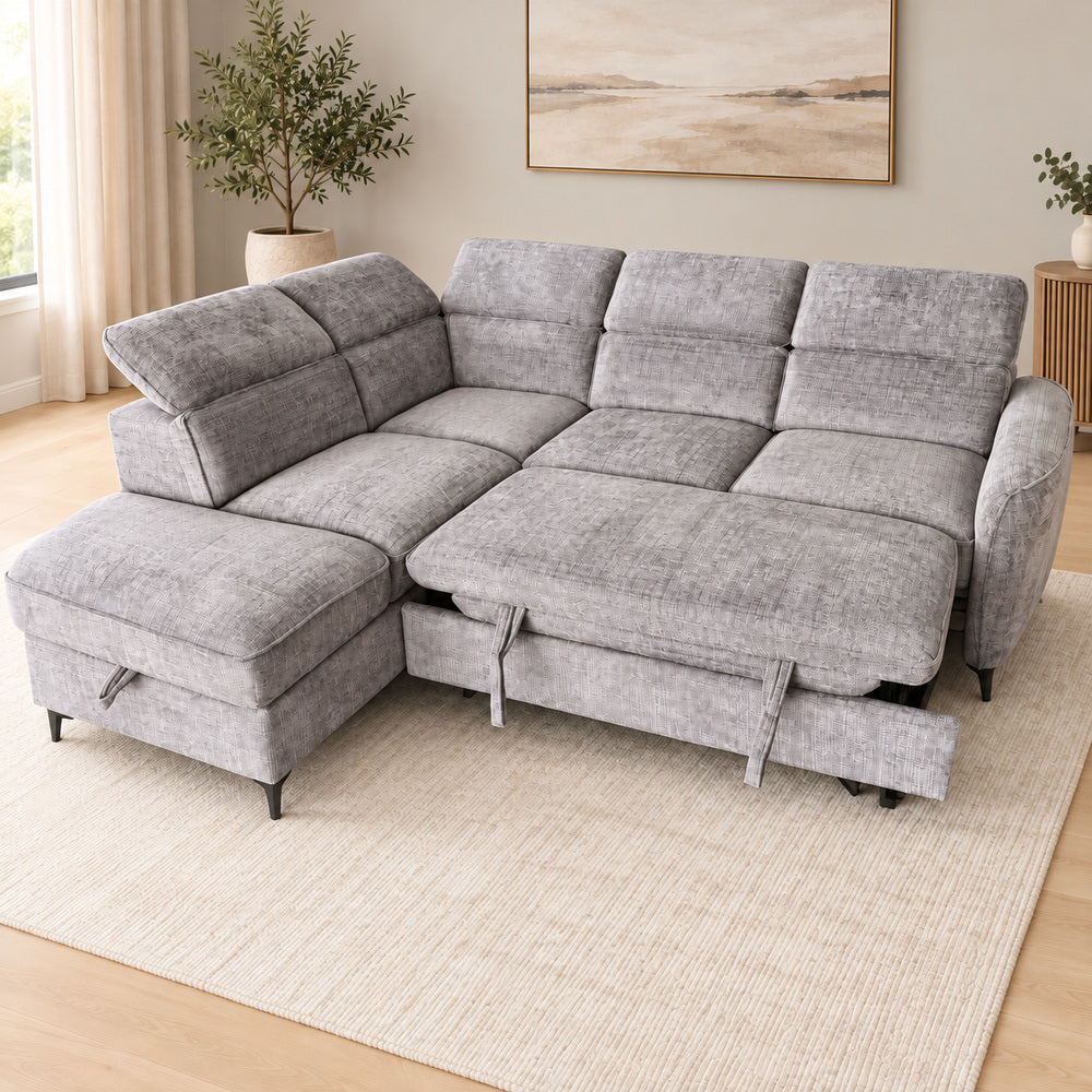 Canapé d’angle gauche convertible avec coffre en tissu Cremona anthracite – Bari
