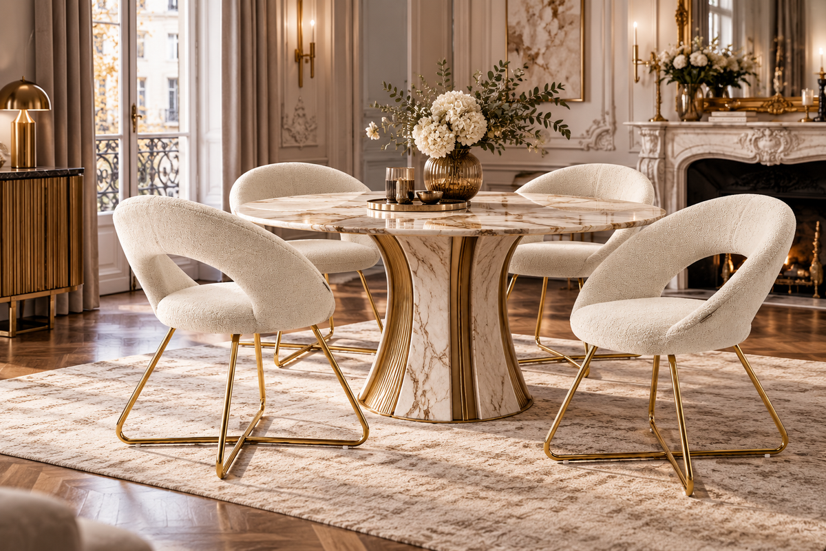 Lot de 4 Chaises BUBBLE Gold velours - Blanc doudou