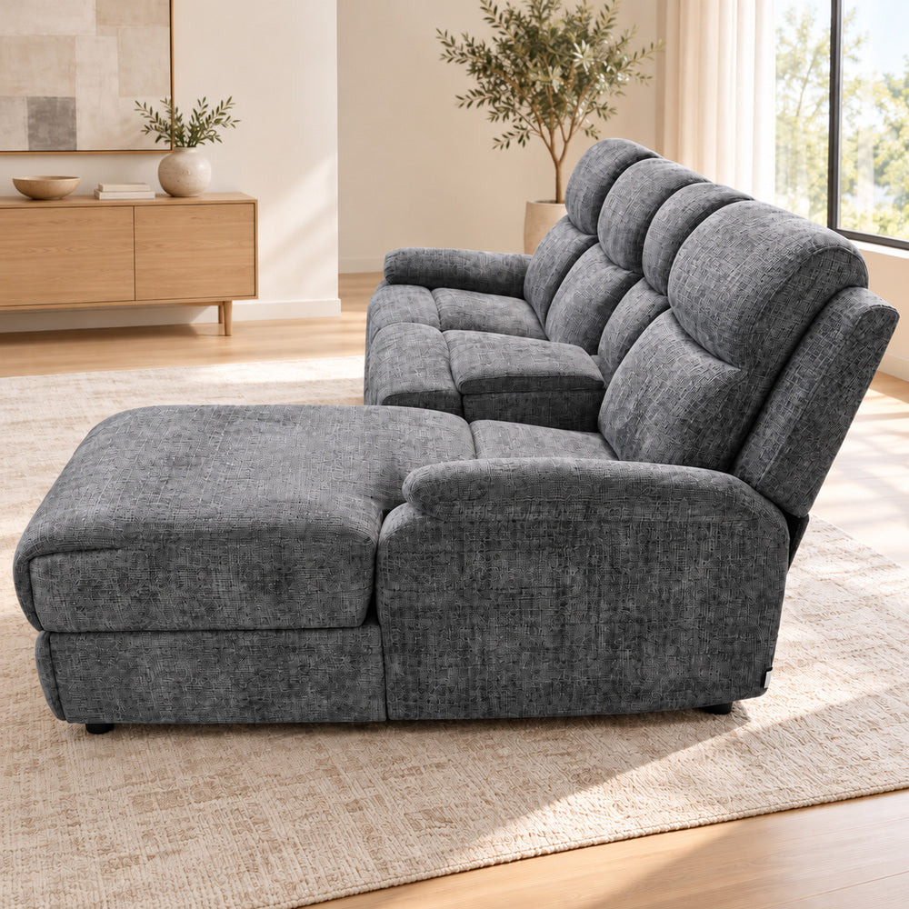 Canapé d’angle droit avec coffre et fonction relax en tissu Cremona anthracite – Cosmo