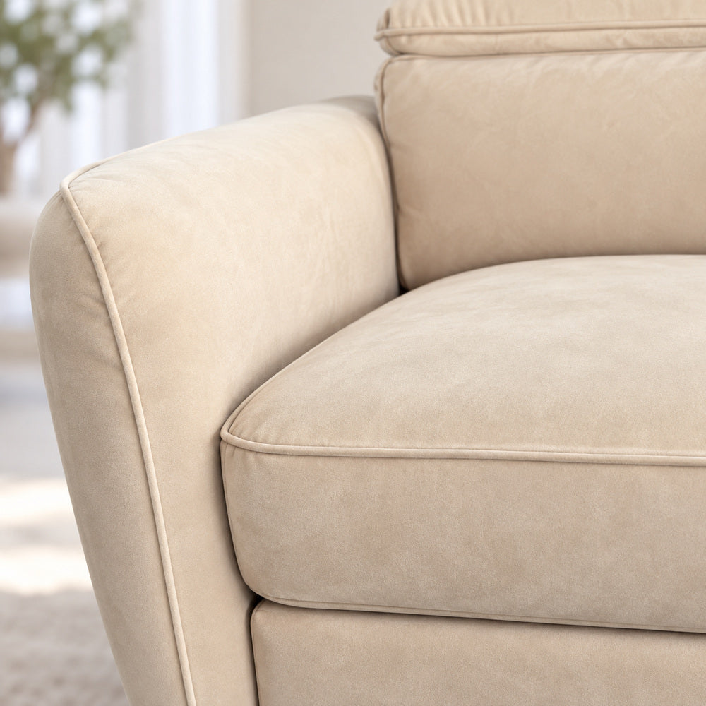 Canapé d’angle droit convertible avec coffre en velours beige – Bari