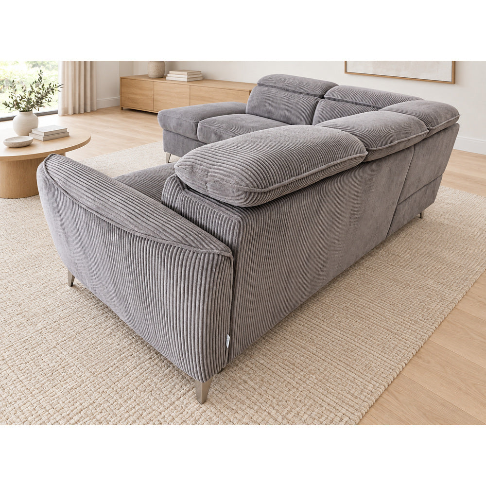 Canapé d’angle gauche convertible avec coffre en tissu côtelé gris – Bari