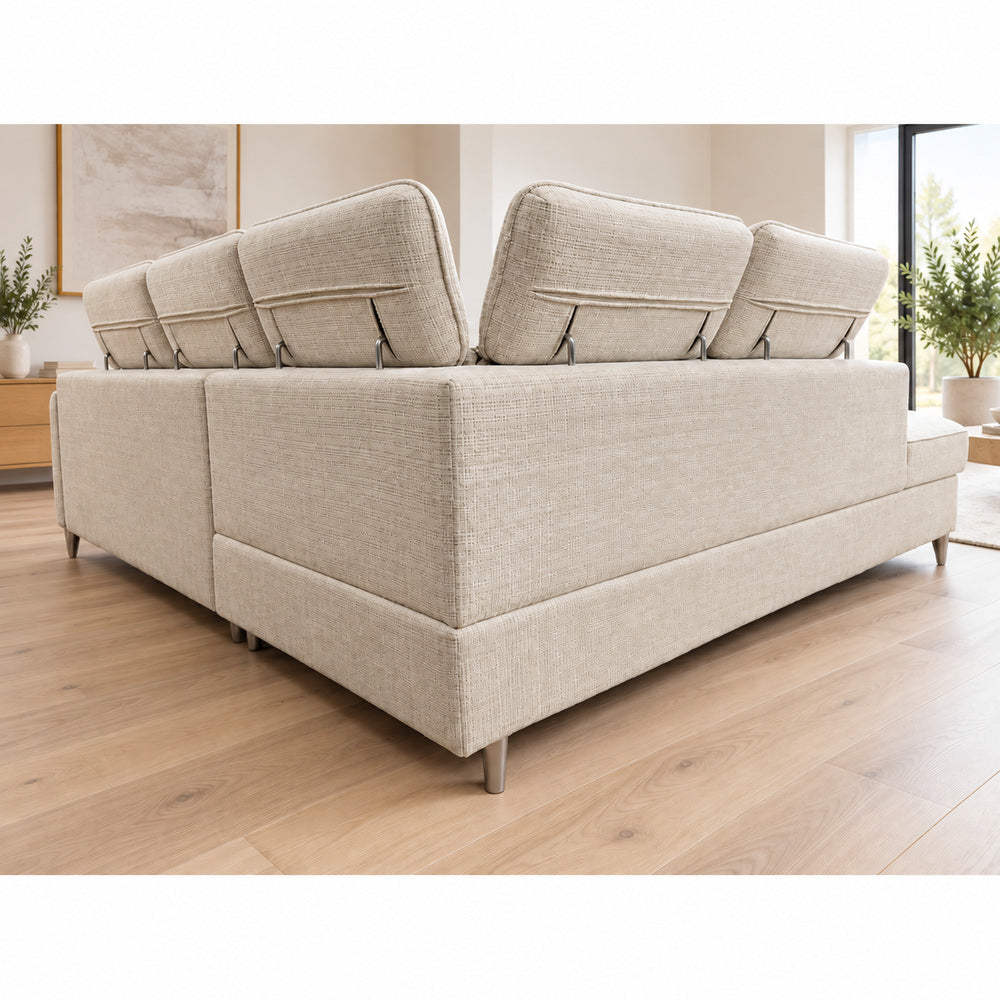 Canapé d’angle gauche convertible avec coffre en tissu Cremona beige – Bari