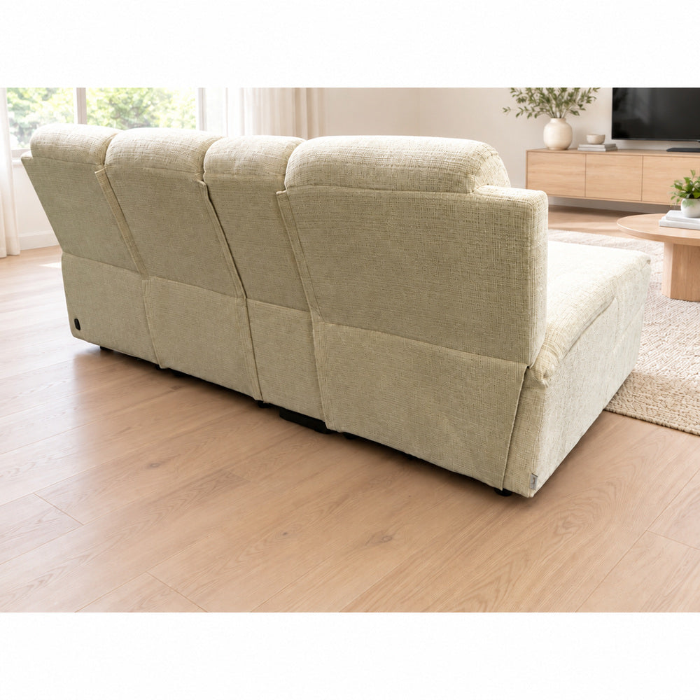 Canapé d’angle gauche avec coffre et fonction relax en tissu Cremona beige – Cosmo
