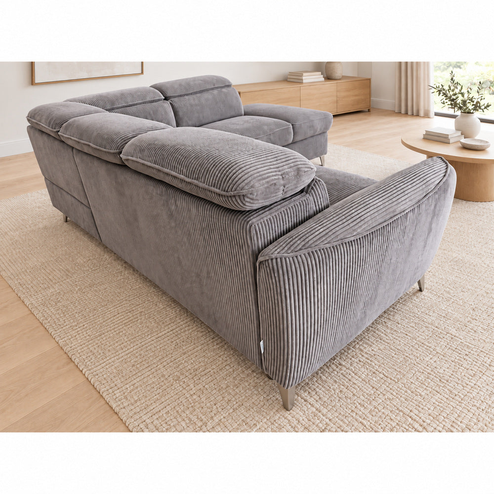 Canapé d’angle droit convertible avec coffre en tissu côtelé gris – Bari