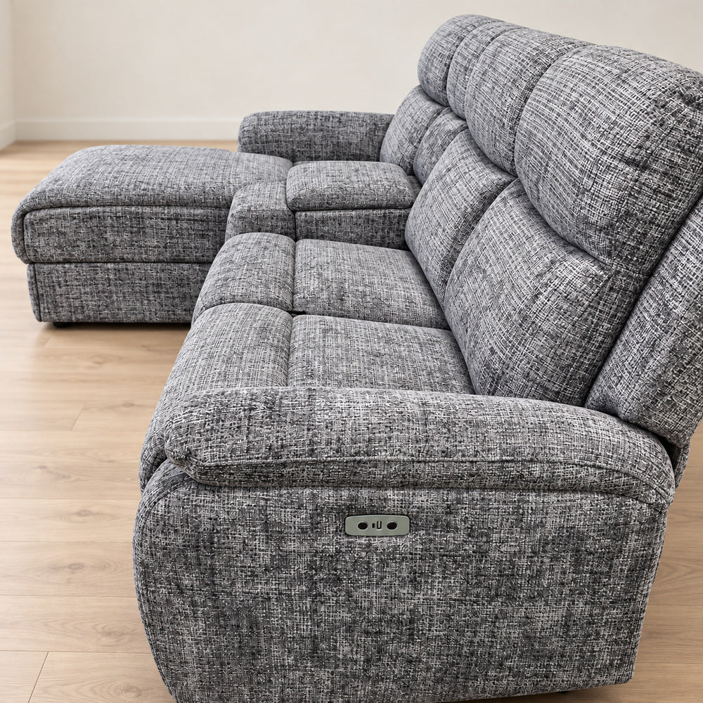 Canapé d’angle gauche avec coffre et fonction relax en tissu Cremona anthracite – Cosmo