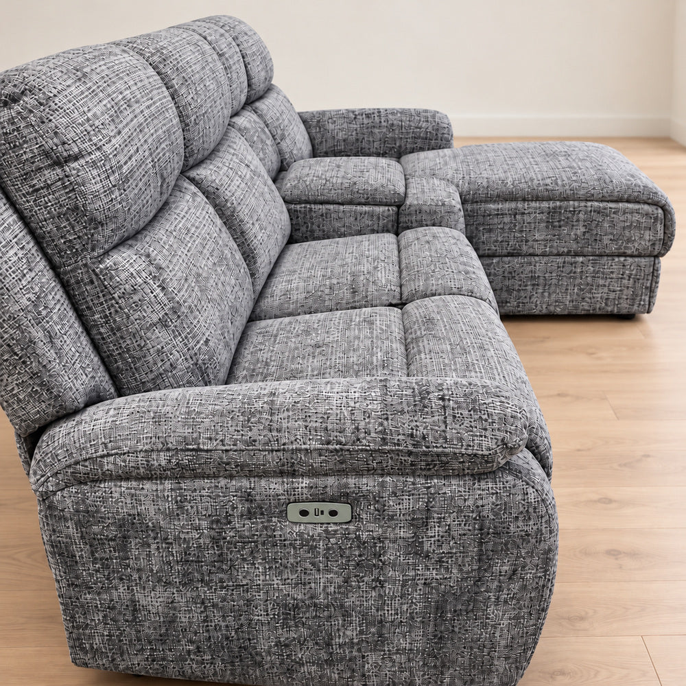 Canapé d’angle droit avec coffre et fonction relax en tissu Cremona anthracite – Cosmo