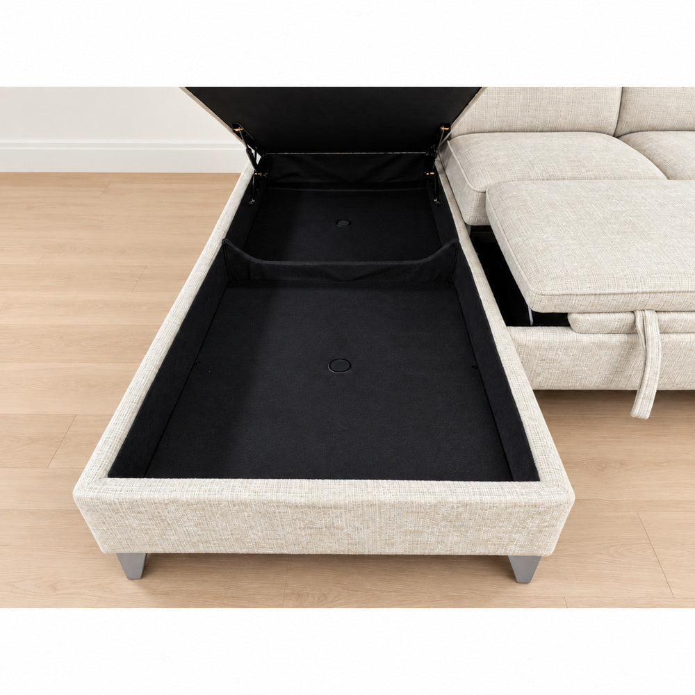 Canapé d’angle gauche convertible avec coffre en tissu Cremona beige – Bari