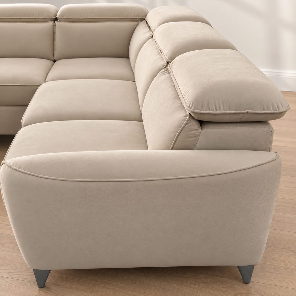 Canapé d’angle gauche convertible avec coffre en velours beige – Bari