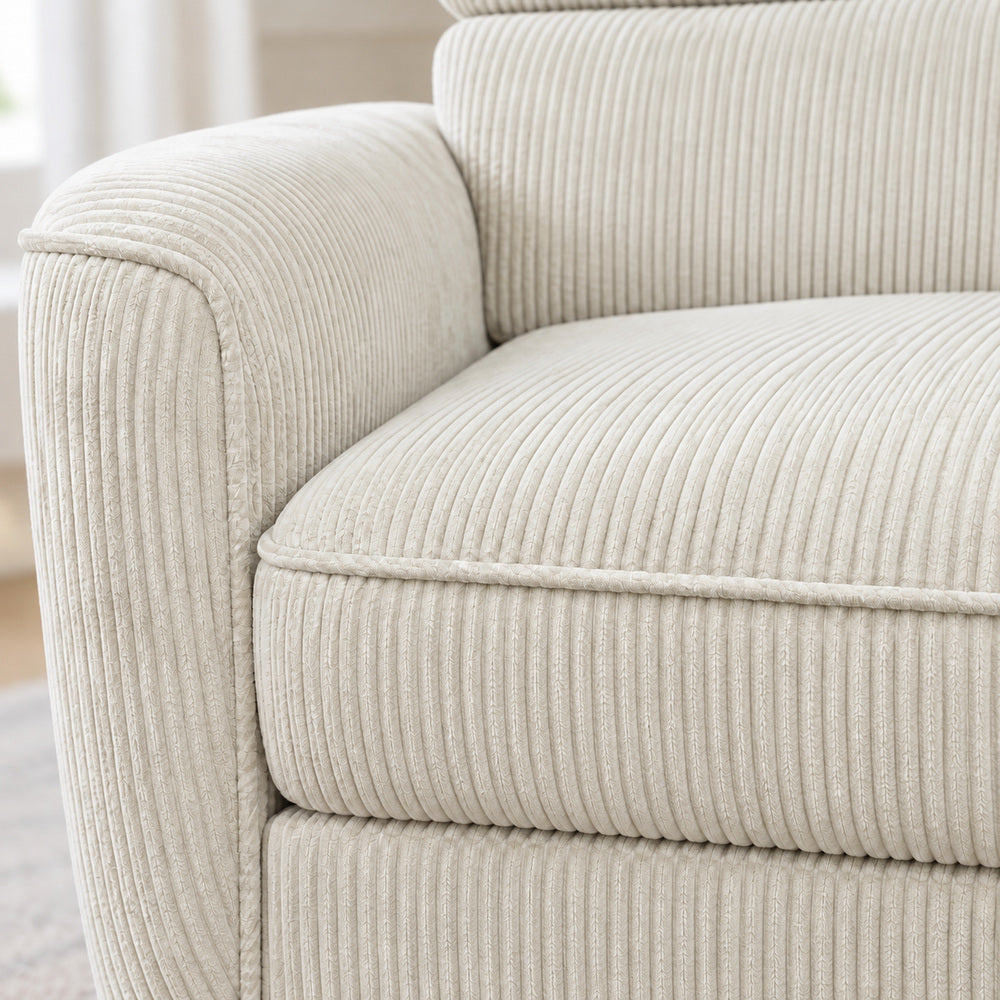 Canapé d’angle droit convertible avec coffre en tissu côtelé beige – Bari