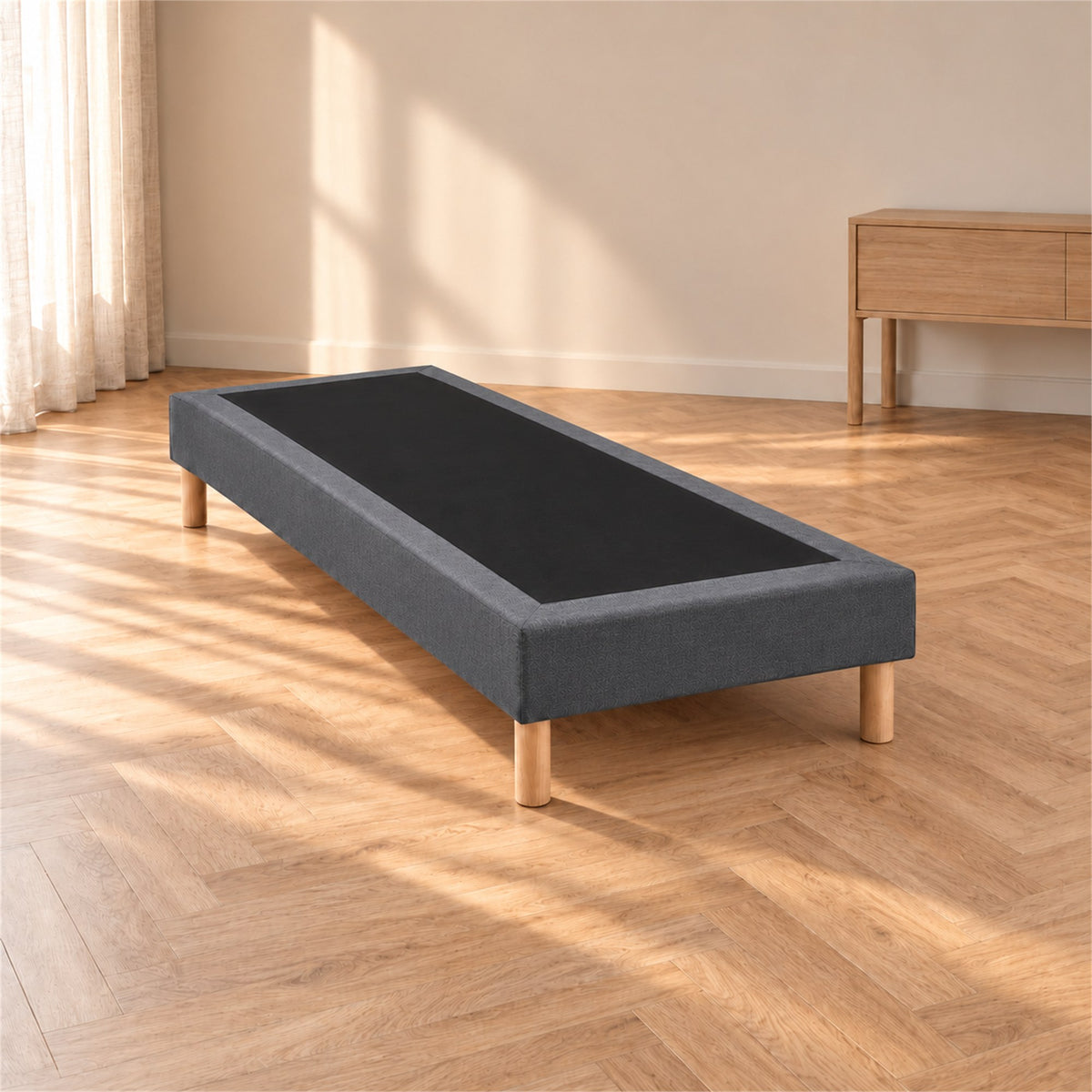Sommier tapissier déco 70x190 cm Gris - Hauteur 30 cm - Pieds inclus