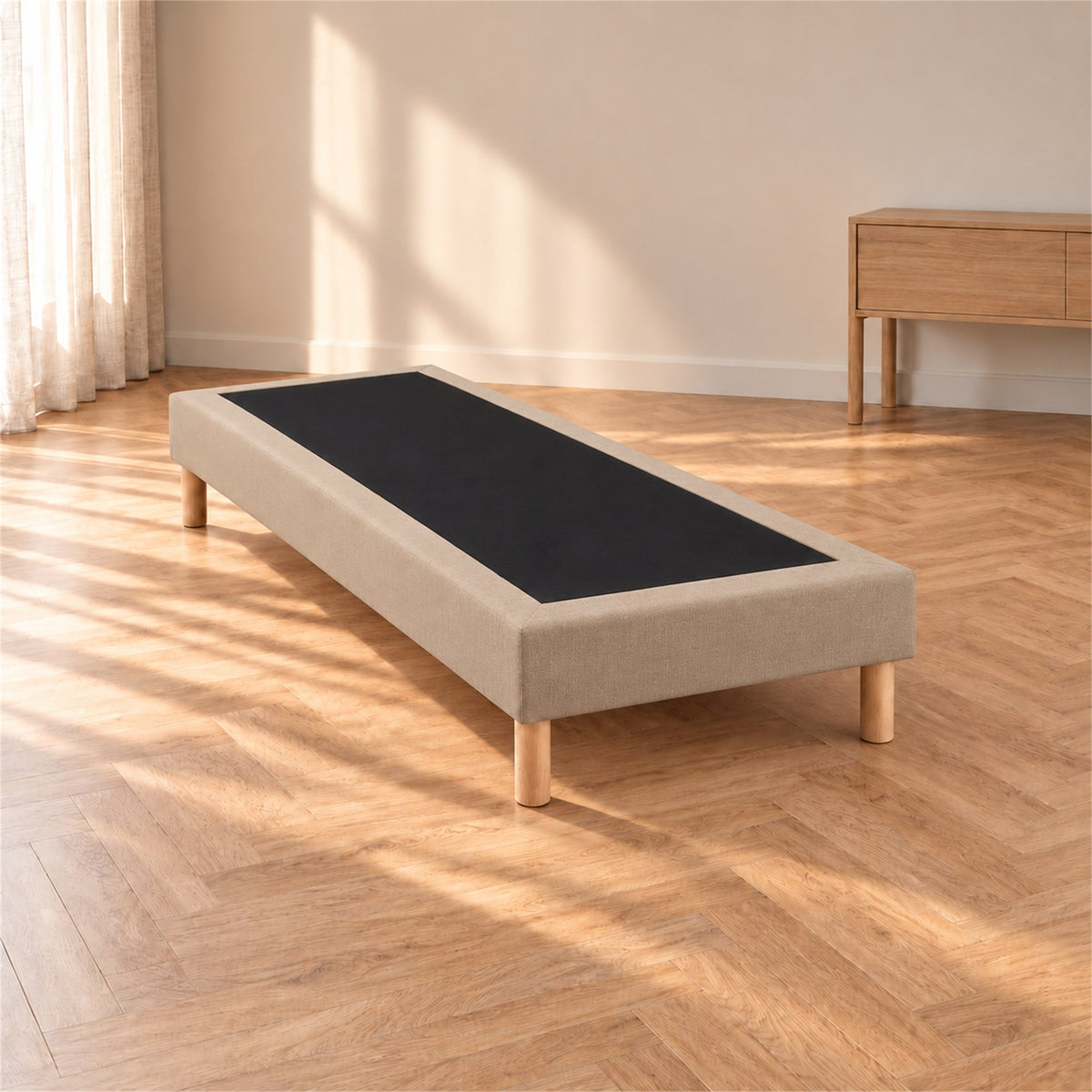 Sommier tapissier déco 70x190 cm Beige - Hauteur 30 cm - Pieds inclus