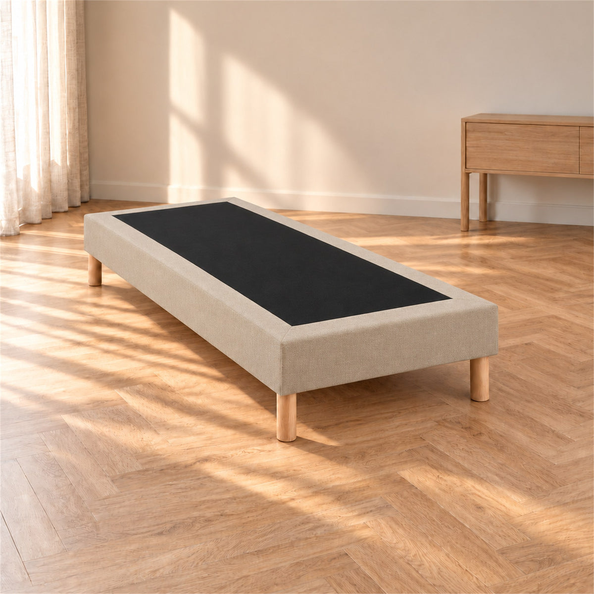 Sommier tapissier déco 80x200 cm Beige - Hauteur 30 cm - Pieds inclus
