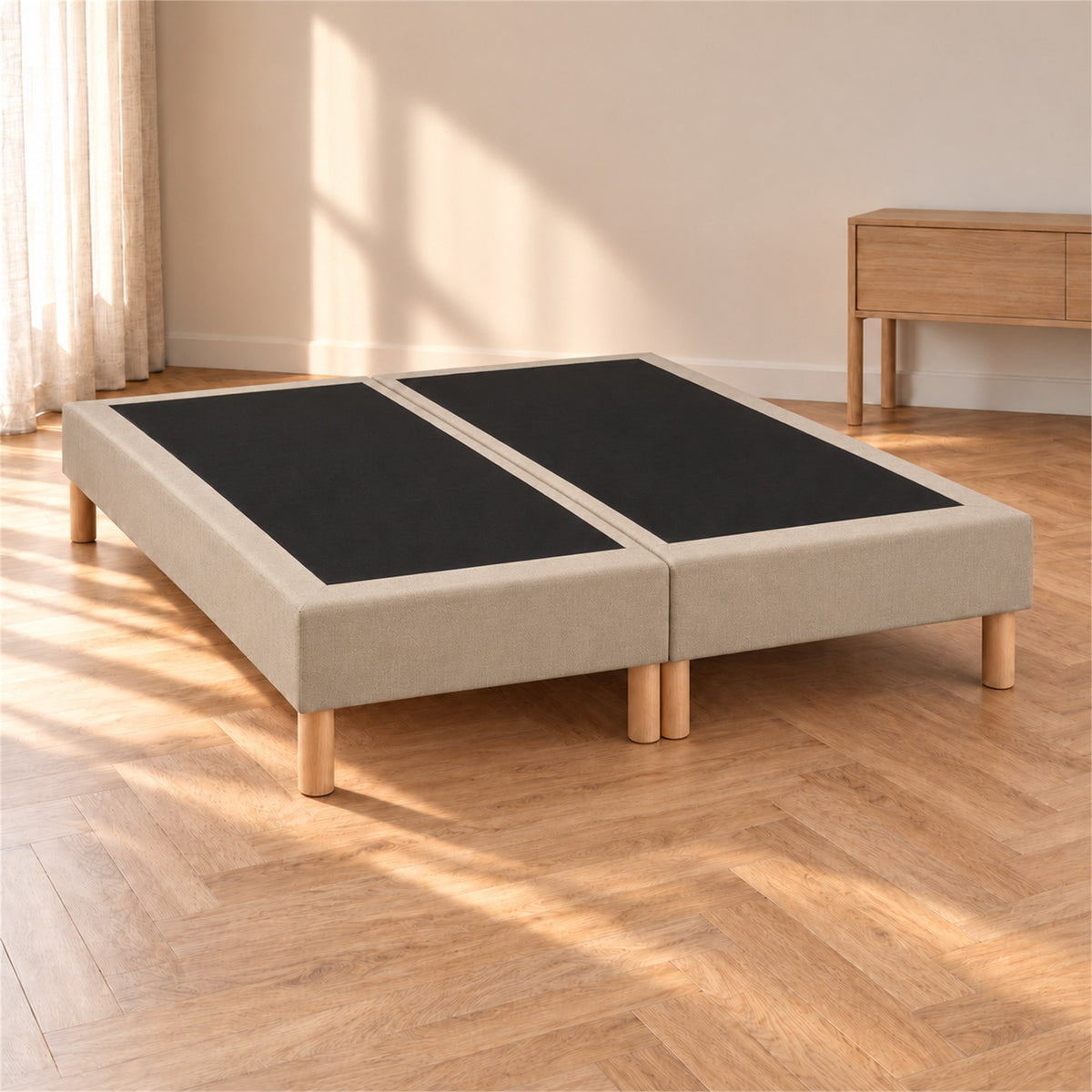 Lot de 2 sommiers tapissiers déco 80x200 cm Beige - 160x200 - Hauteur 35 cm - pieds inclus