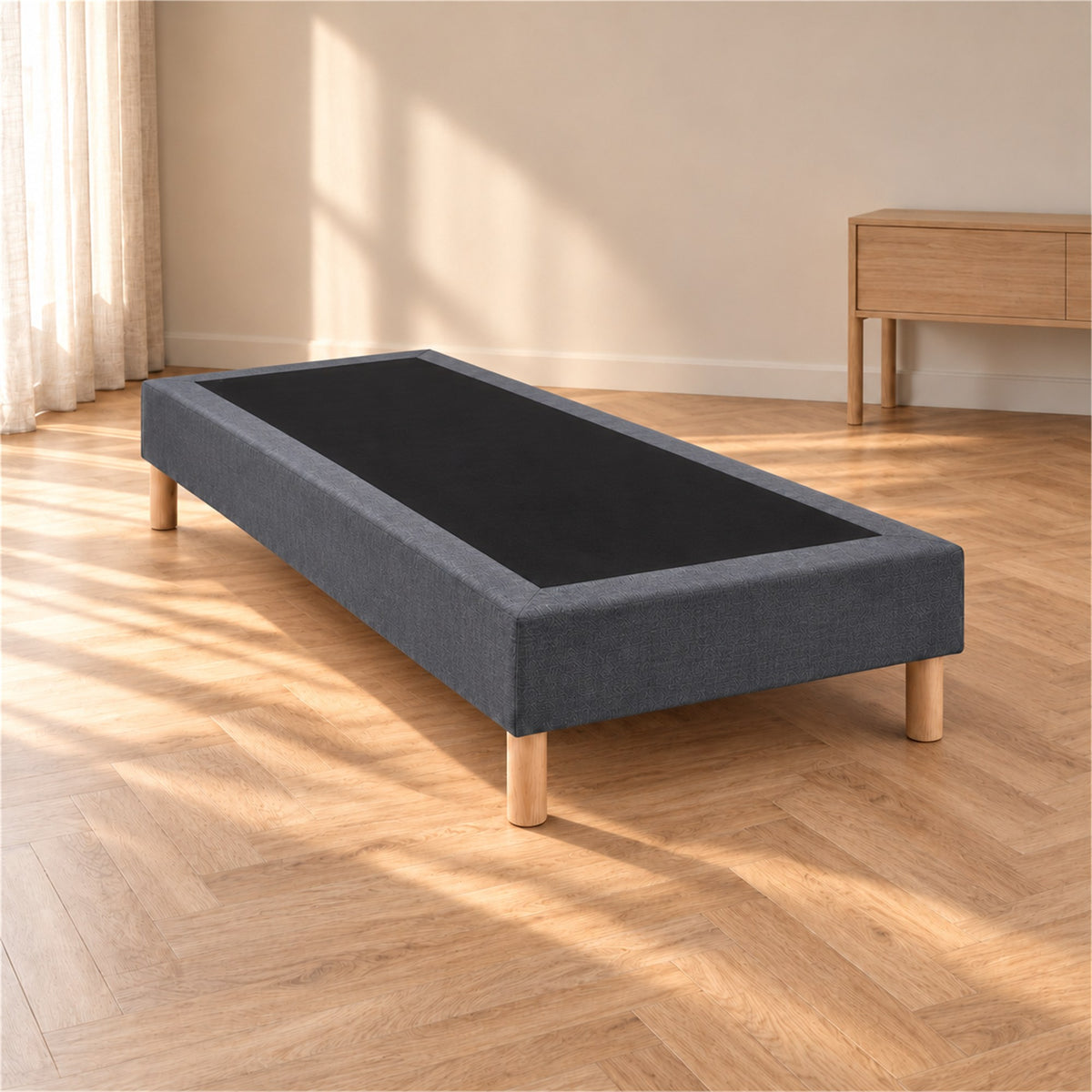Sommier tapissier déco 90x200 cm Gris - Hauteur 35 cm - Caisse 20 cm - Pieds inclus