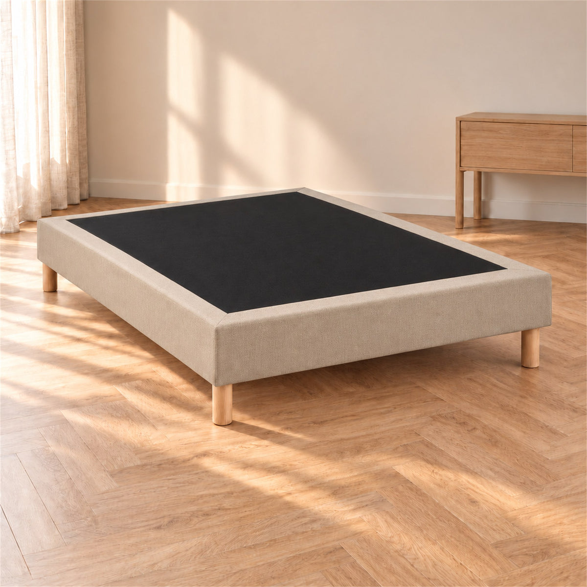 Sommier tapissier déco 160x200 cm Beige - Hauteur 35 cm - Caisse 20 cm - Pieds inclus