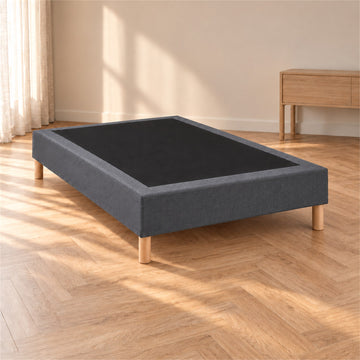 Sommier tapissier déco 140x190 cm Gris - Hauteur 35 cm - Caisse 20 cm - Pieds inclus