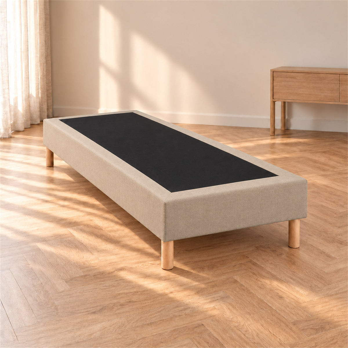 Sommier tapissier déco 80x200 cm Beige - Hauteur 35 cm - Caisse 20 cm - Pieds inclus