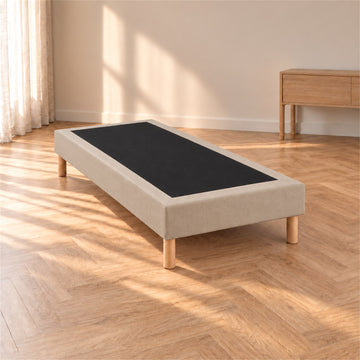 Sommier tapissier déco 90x190 cm Beige - Hauteur 30 cm - Pieds inclus