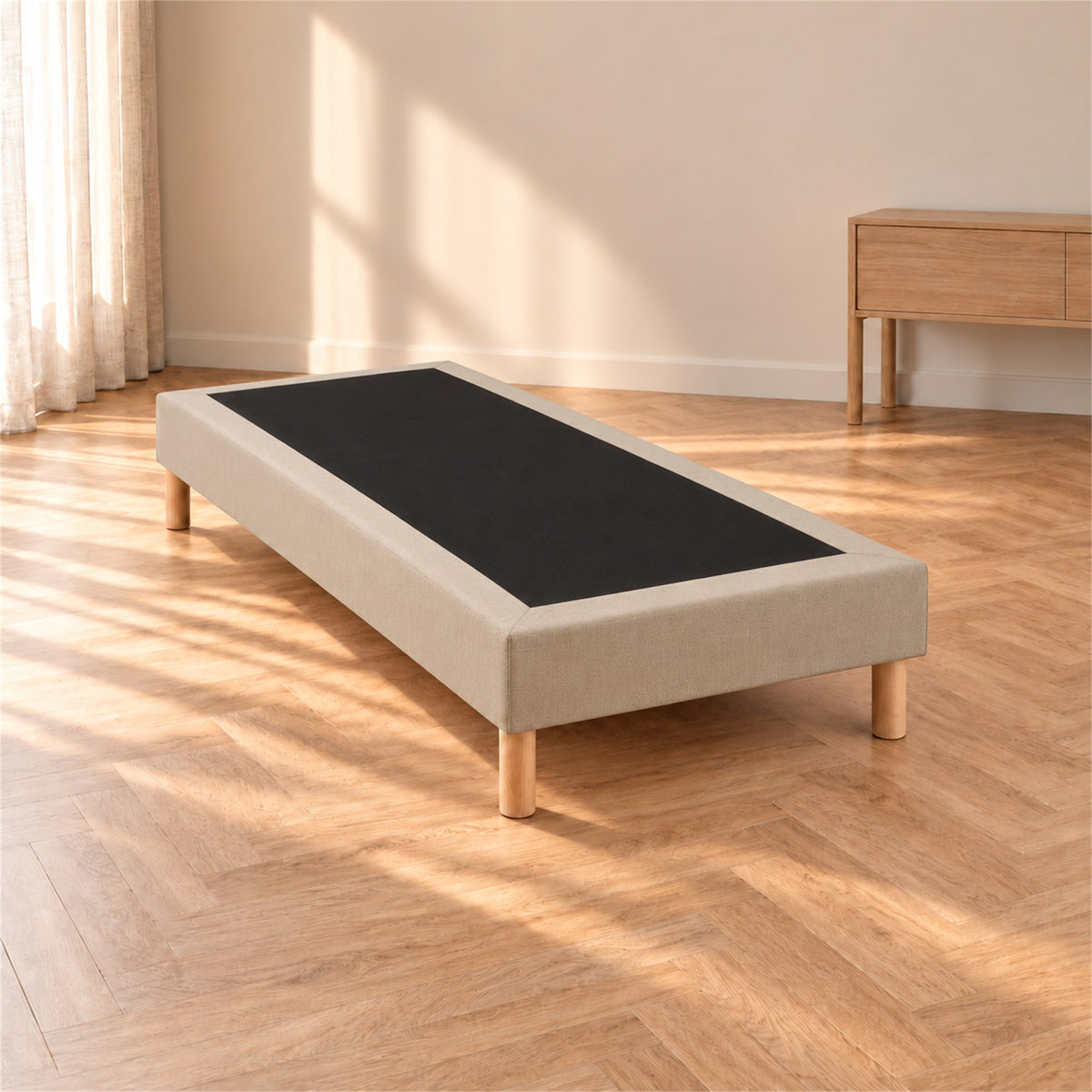 Sommier tapissier déco 90x200 cm Beige - Hauteur 30 cm - Pieds inclus