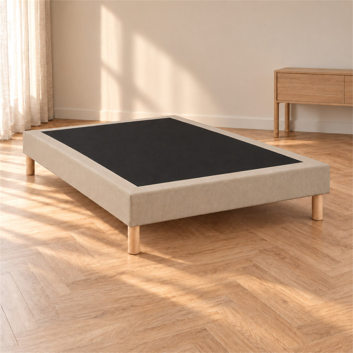 Sommier tapissier déco 140x190 cm Beige - Hauteur 30 cm - Pieds inclus