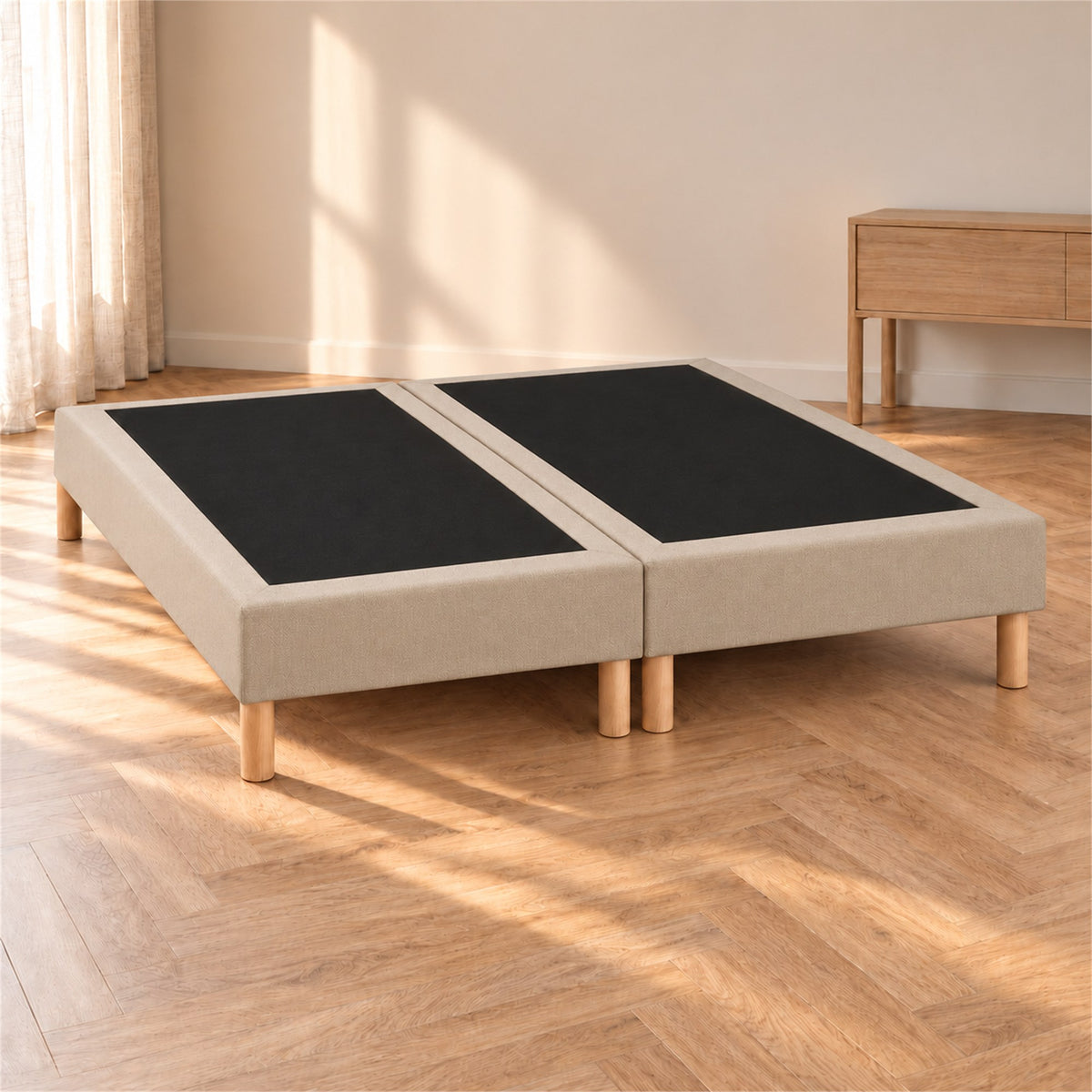Lot de 2 sommiers tapissiers déco 90x200 cm Beige - 180x200 - Hauteur 35 cm - pieds inclus