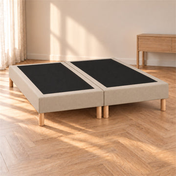 Lot de 2 sommiers tapissiers déco 90x200 cm Beige - 180x200 - Hauteur 35 cm - pieds inclus