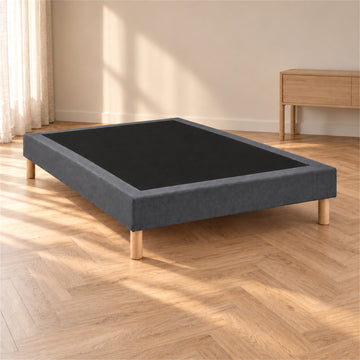 Sommier tapissier déco 140x190 cm Gris - Hauteur 30 cm - Pieds inclus
