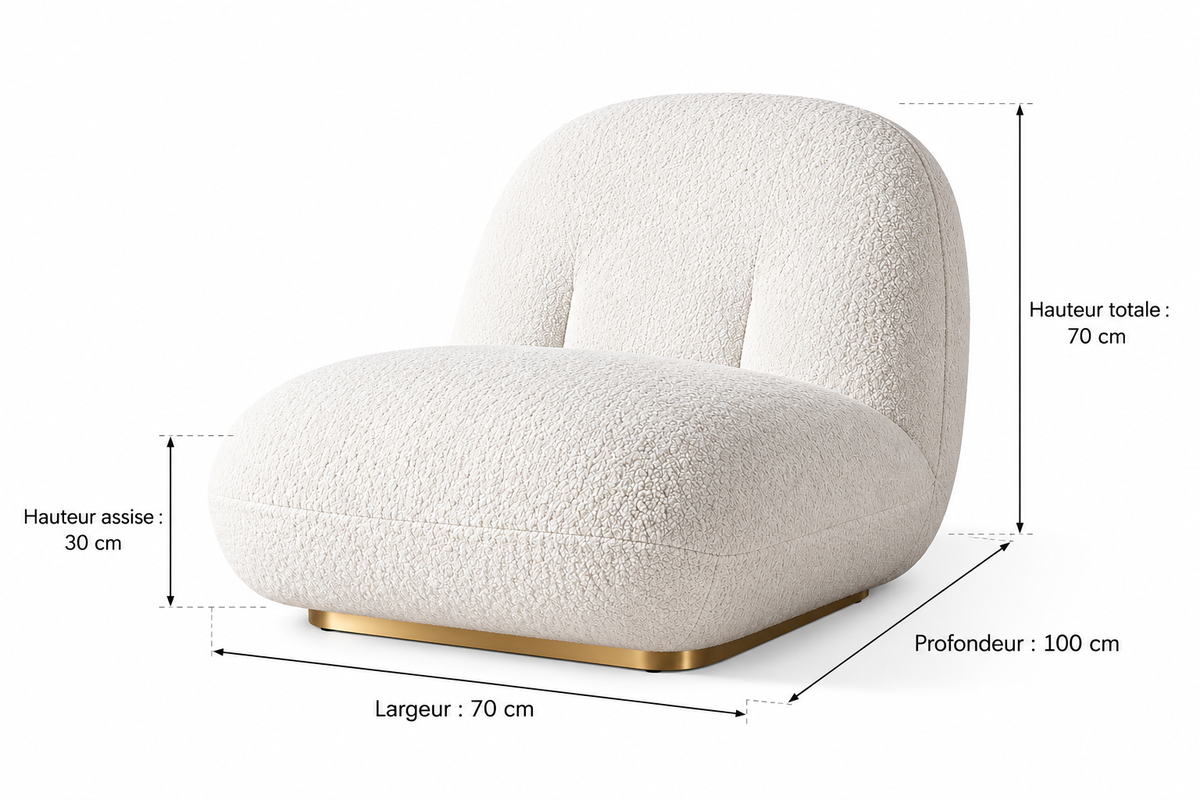 Fauteuil Fauteuil LOVING – Métal Gold & Doudou Blanc – 70x100x70 cm