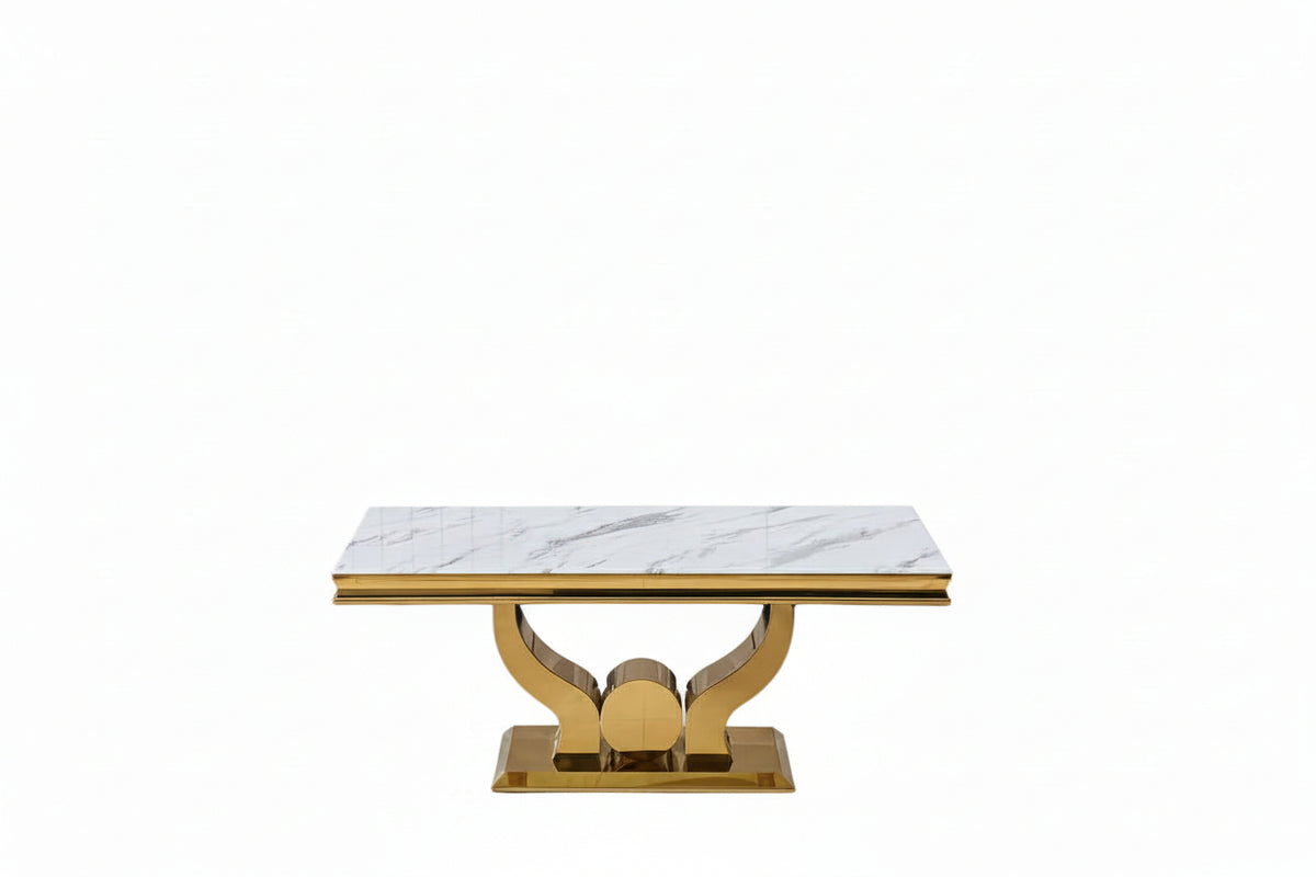Table Basse Rectangle Verre Trempé Marbré Blanc 120x70cm TROFY