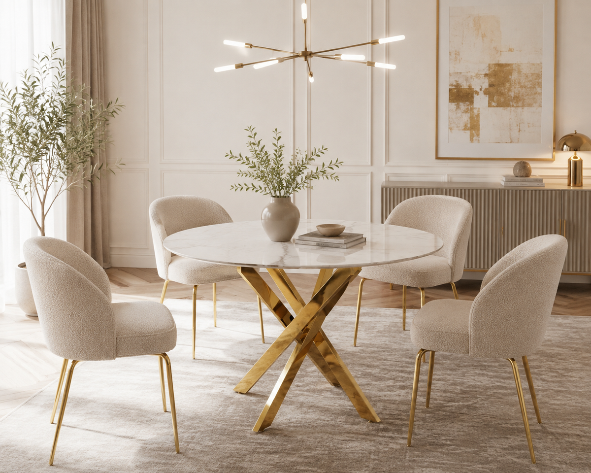 Table à manger ronde MARBRE GRIS JESSICA Gold 100 cm 4 couverts