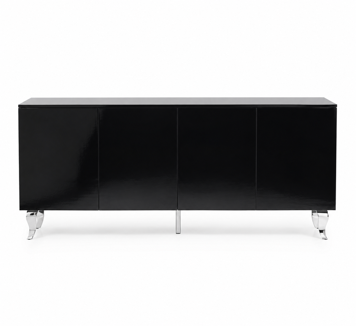 Buffet BAROQUE – Laqué Noir Pieds chrome – 4 Portes – 180x40x80 cm
