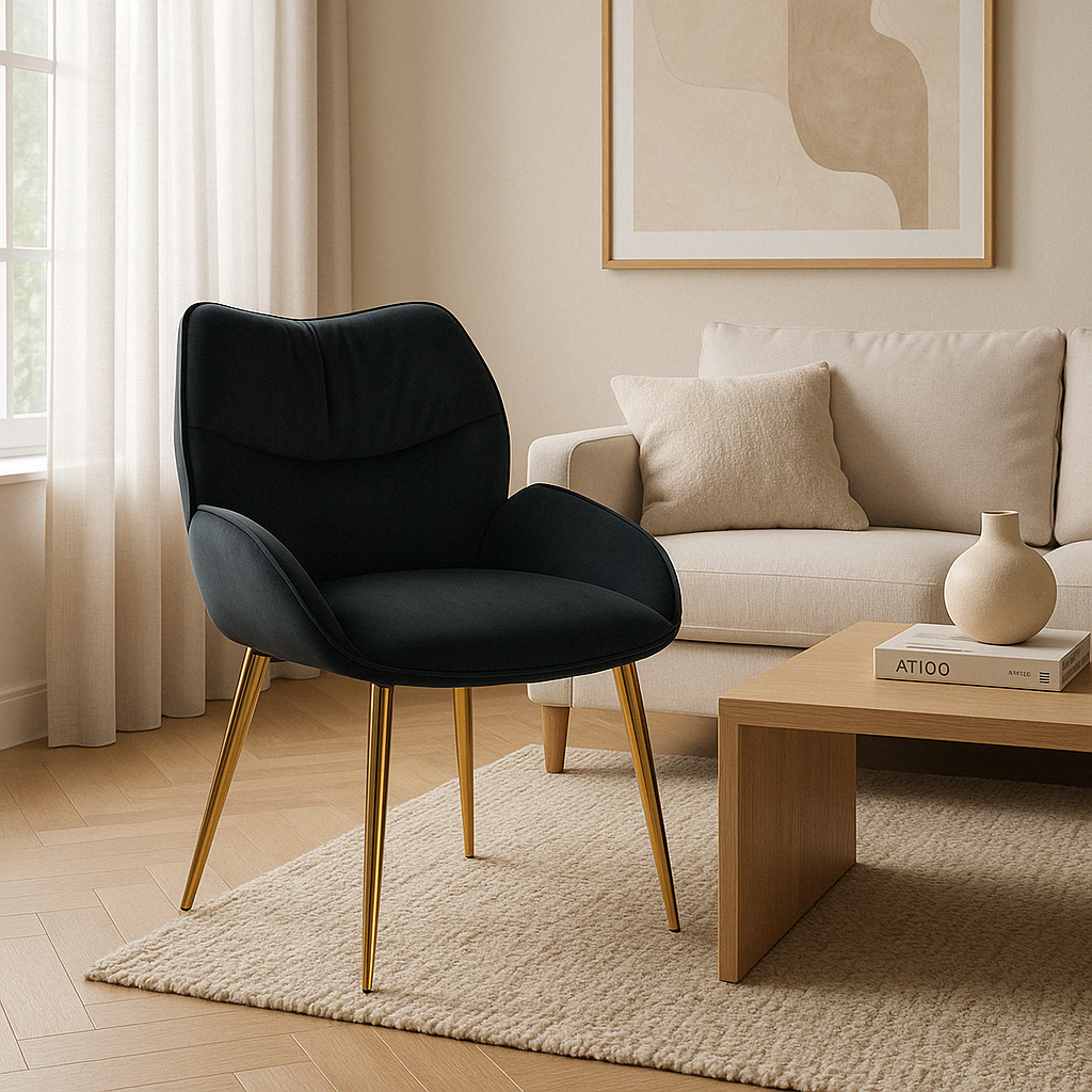 Lot de 2 chaises velours noir métal doré 83x53x57 cm LOHA