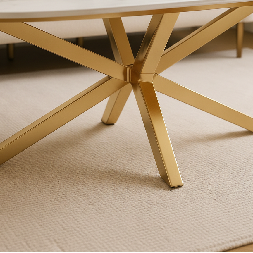 Table basse MANON Gold & Céramique Marbre Blanc 120x60 cm
