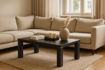Table basse 120x60 laquée grise pieds carrés chromés