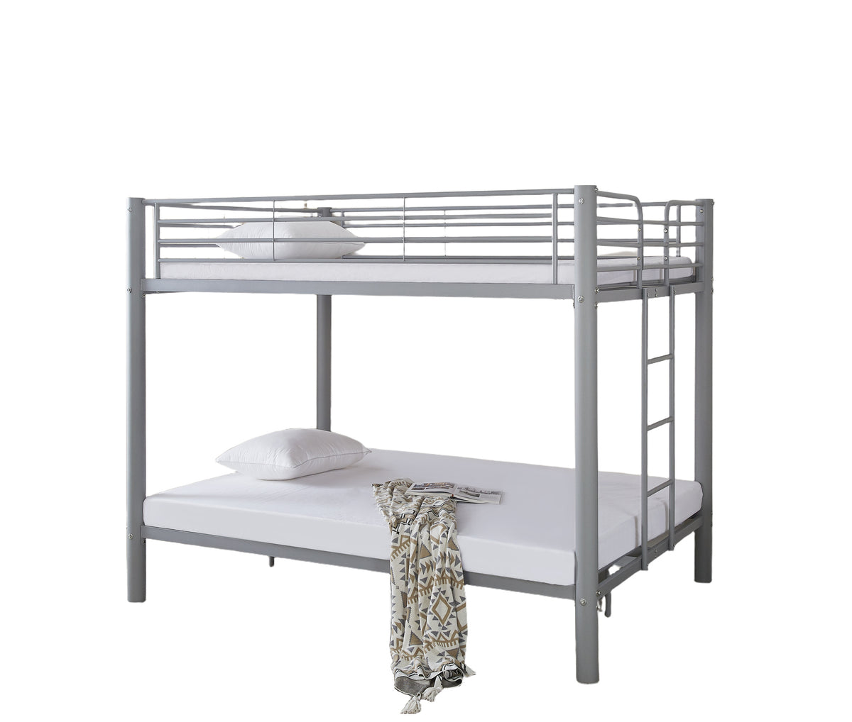 Lit superposé métal gris 4 places 140x190 cm + matelas et sommier inclus  COLOSSE
