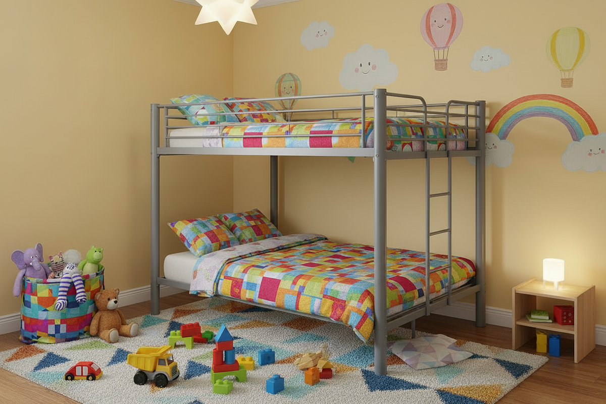 Lit superposé 4 personnes métal gris 140x190 cm sommier inclus COLOSSE