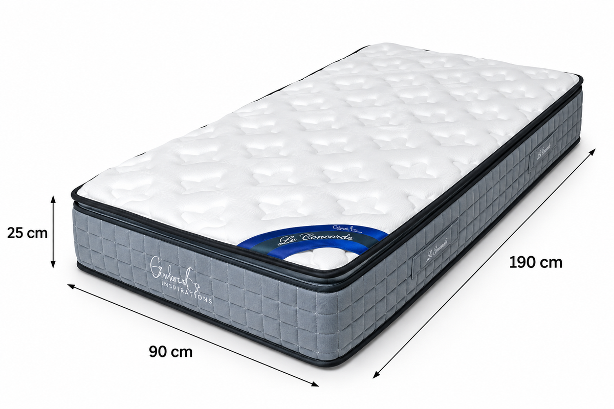 Matelas LE CONCORDE – 90x190x25 cm – Ressorts Ensachés – Grand Confort & Soutien Ferme