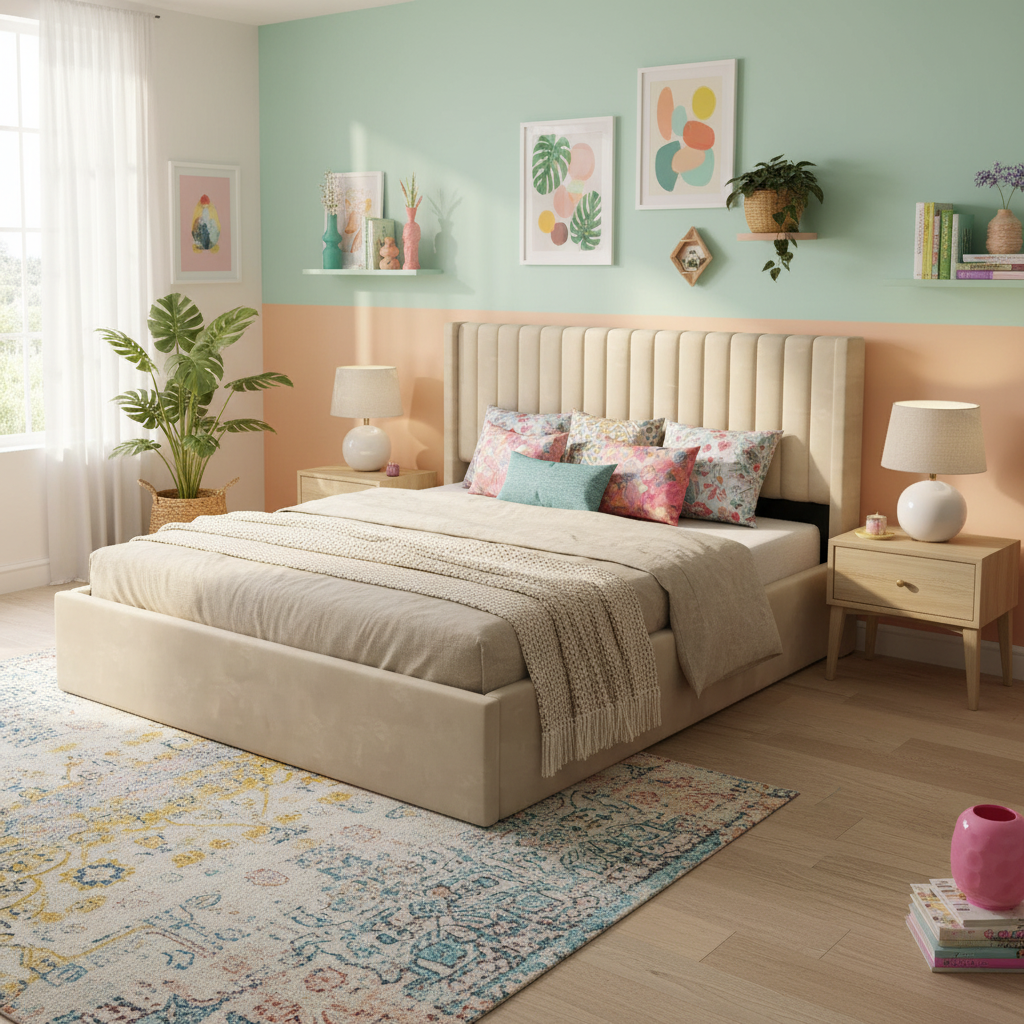 LIT DOUBLE COFFRE CAMILLE 160x200CM #couleur_beige