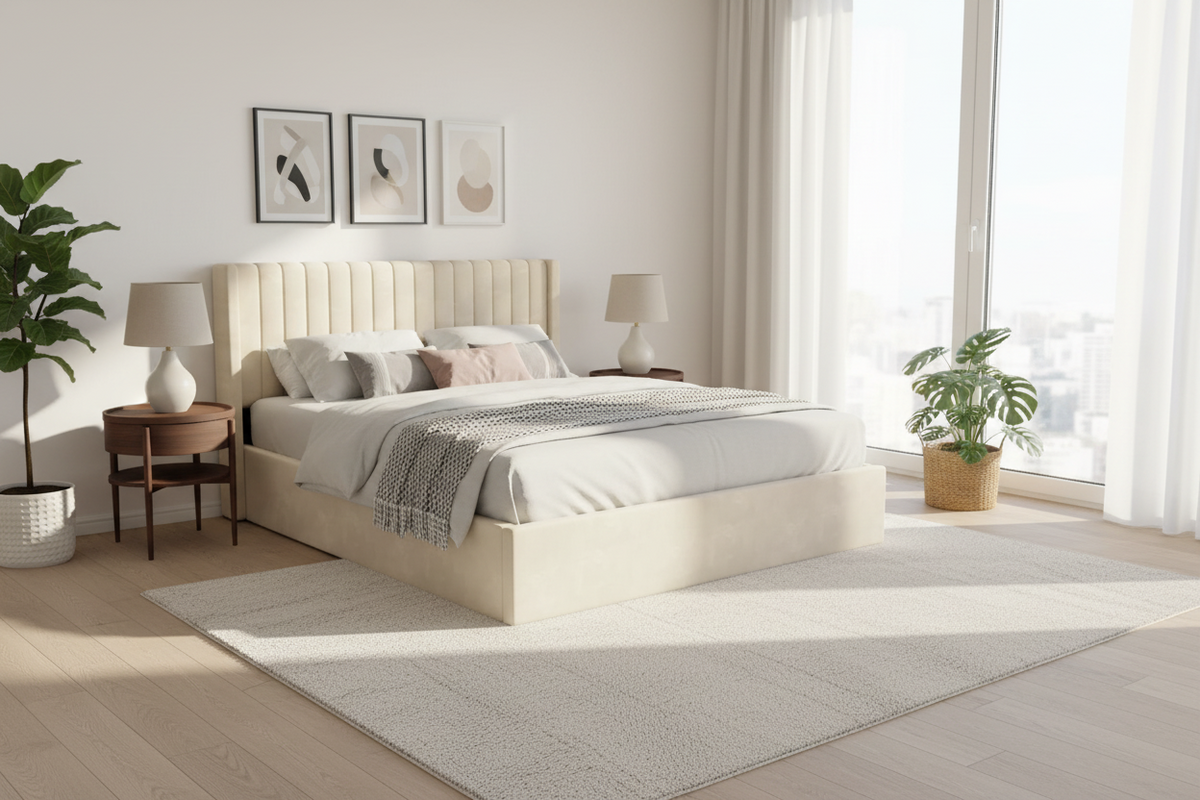 LIT DOUBLE COFFRE CAMILLE 160x200CM #couleur_beige