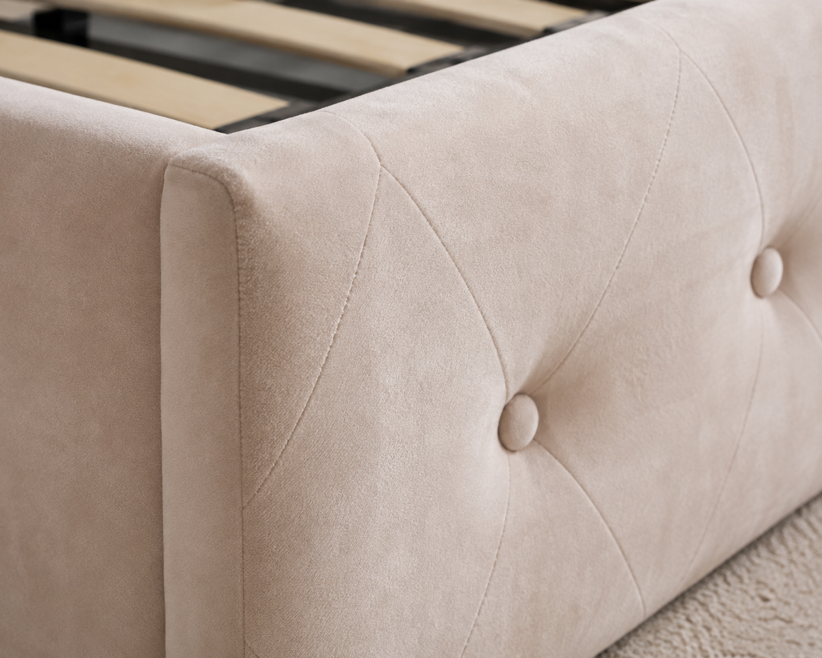 Lit coffre 2 places en velours beige 180x200cm CORSICA